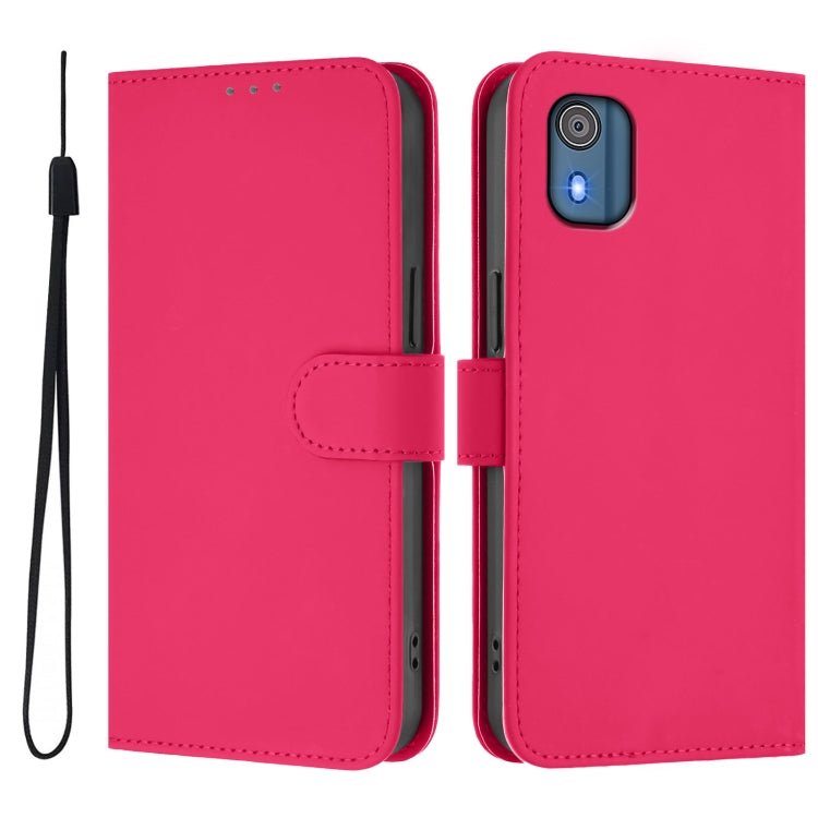 For Nokia C02 Skin Feel Solid Color Leather Phone Case with Lanyard