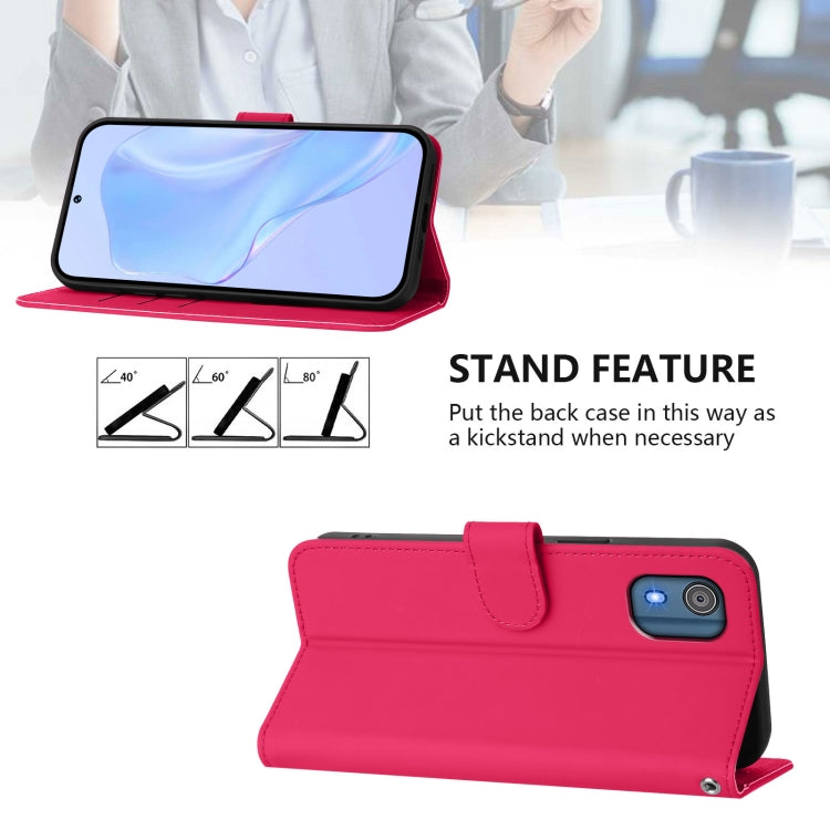 For Nokia C02 Skin Feel Solid Color Leather Phone Case with Lanyard