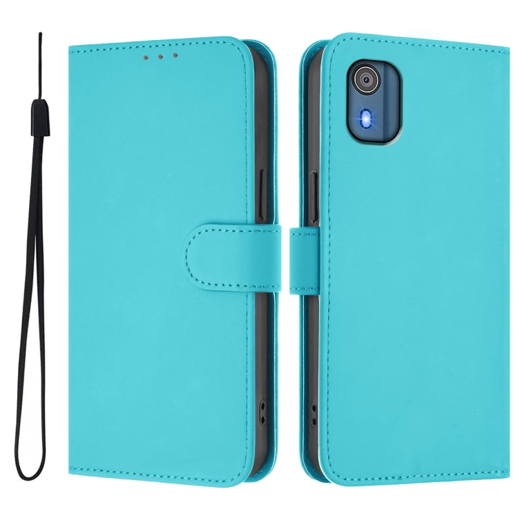 For Nokia C02 Skin Feel Solid Color Leather Phone Case with Lanyard