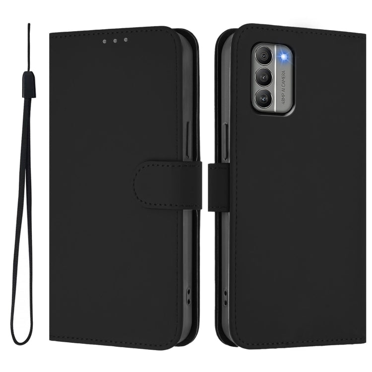 For Nokia G400 Skin Feel Solid Color Leather Phone Case with Lanyard