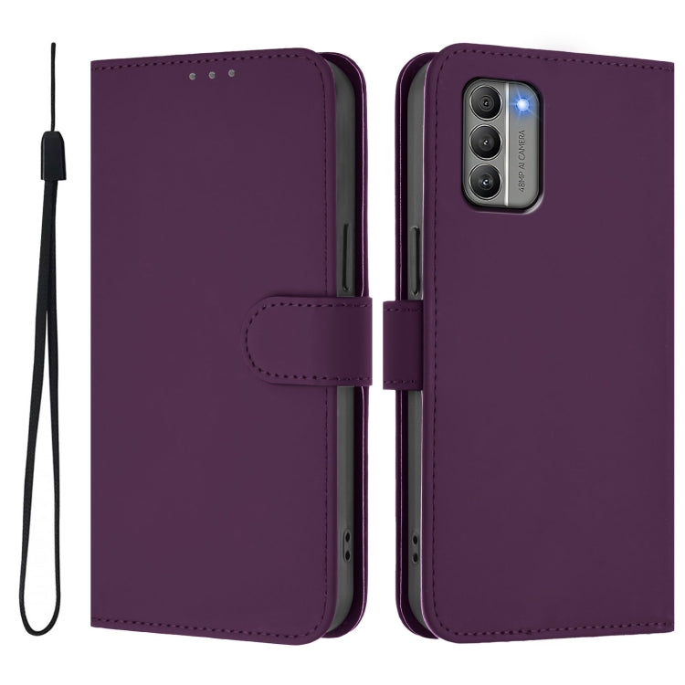 For Nokia G400 Skin Feel Solid Color Leather Phone Case with Lanyard