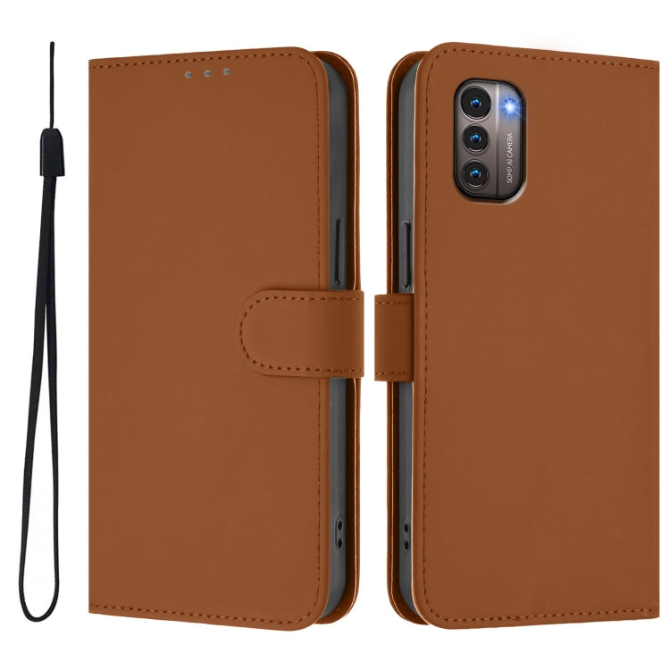 For Nokia G11 4G / G21 4G Skin Feel Solid Color Leather Phone Case with Lanyard