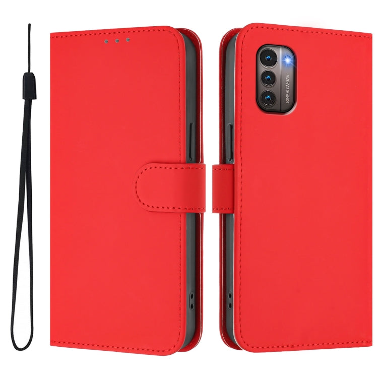 For Nokia G11 4G / G21 4G Skin Feel Solid Color Leather Phone Case with Lanyard