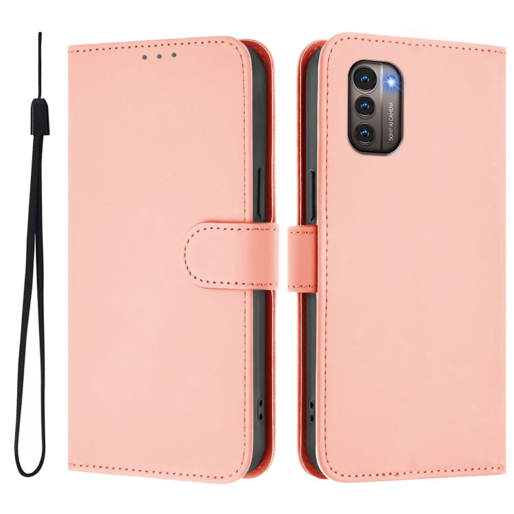 For Nokia G11 4G / G21 4G Skin Feel Solid Color Leather Phone Case with Lanyard