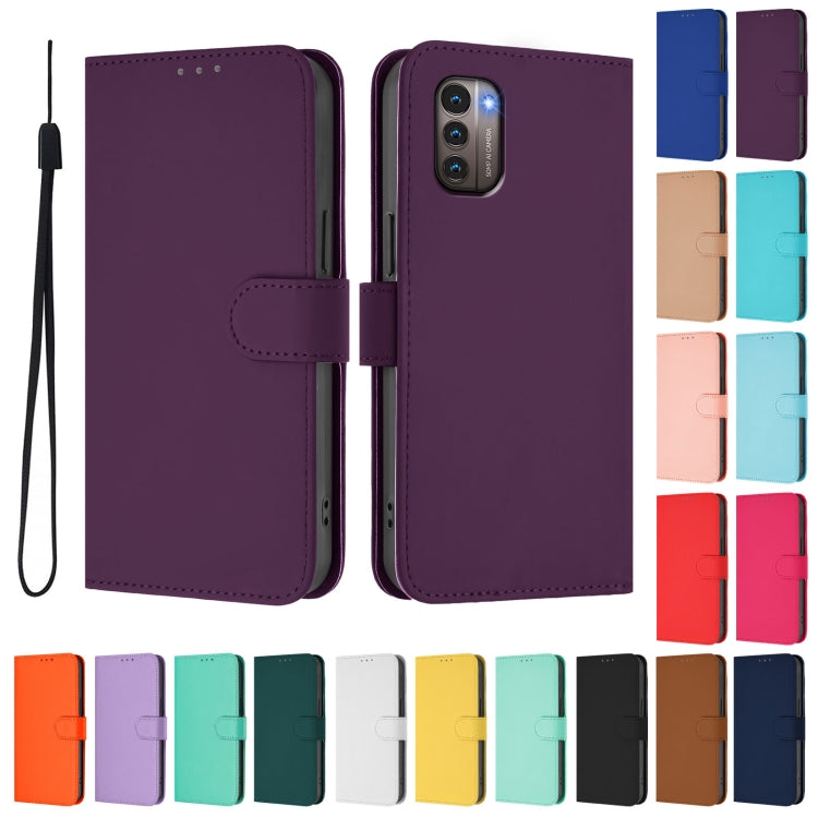 For Nokia G11 4G / G21 4G Skin Feel Solid Color Leather Phone Case with Lanyard