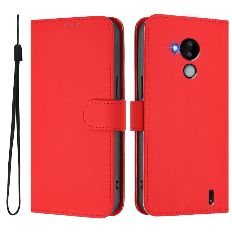 For Nokia C30 Skin Feel Solid Color Leather Phone Case with Lanyard