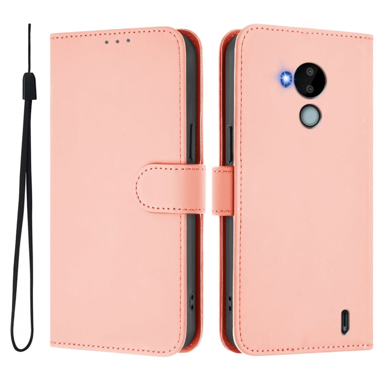 For Nokia C30 Skin Feel Solid Color Leather Phone Case with Lanyard