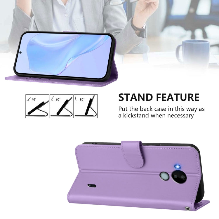 For Nokia C30 Skin Feel Solid Color Leather Phone Case with Lanyard