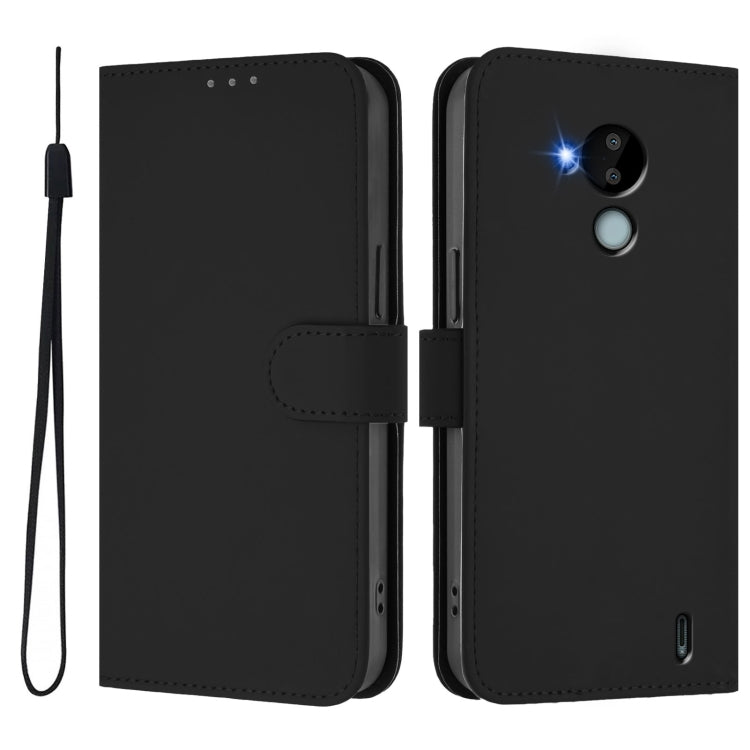 For Nokia C30 Skin Feel Solid Color Leather Phone Case with Lanyard