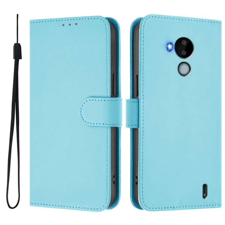 For Nokia C30 Skin Feel Solid Color Leather Phone Case with Lanyard
