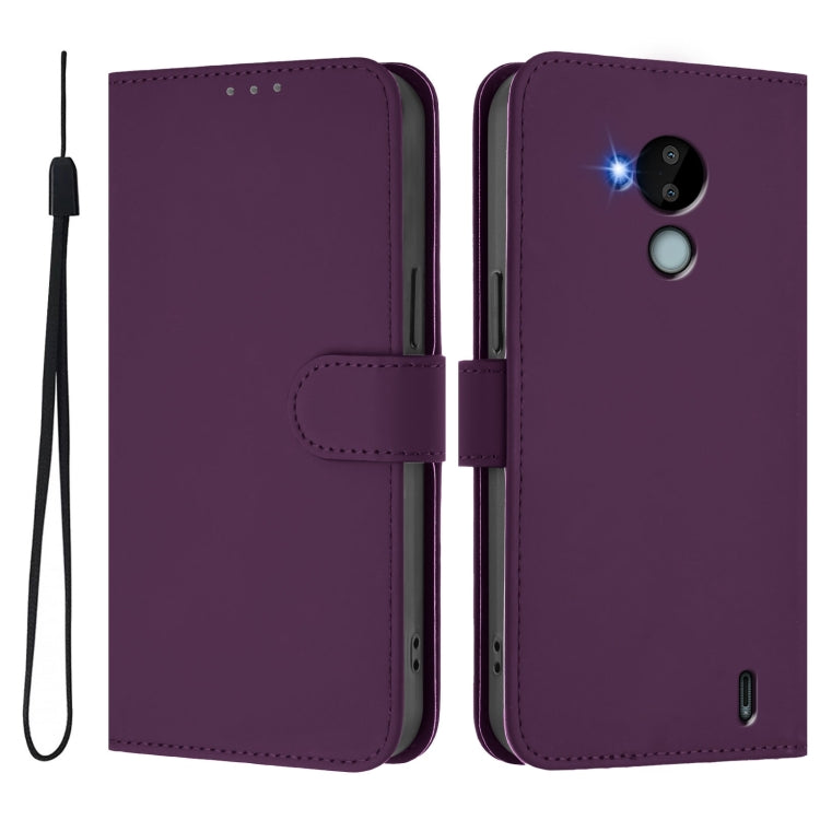 For Nokia C30 Skin Feel Solid Color Leather Phone Case with Lanyard
