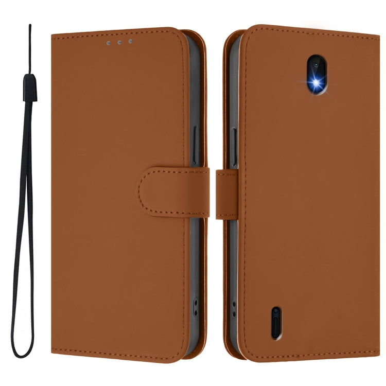 For Nokia C01 Plus / C1 2nd Edition Skin Feel Solid Color Leather Phone Case with Lanyard