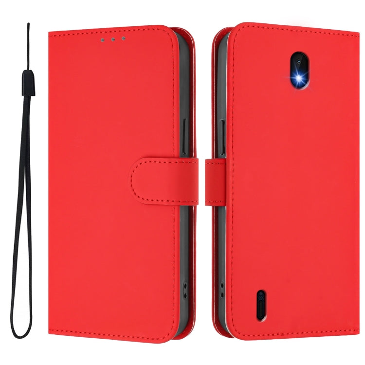 For Nokia C01 Plus / C1 2nd Edition Skin Feel Solid Color Leather Phone Case with Lanyard