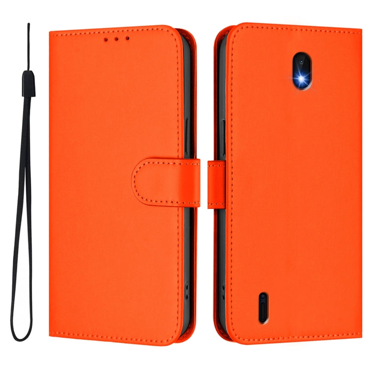For Nokia C01 Plus / C1 2nd Edition Skin Feel Solid Color Leather Phone Case with Lanyard