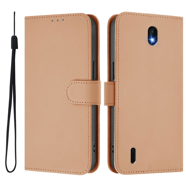 For Nokia C01 Plus / C1 2nd Edition Skin Feel Solid Color Leather Phone Case with Lanyard