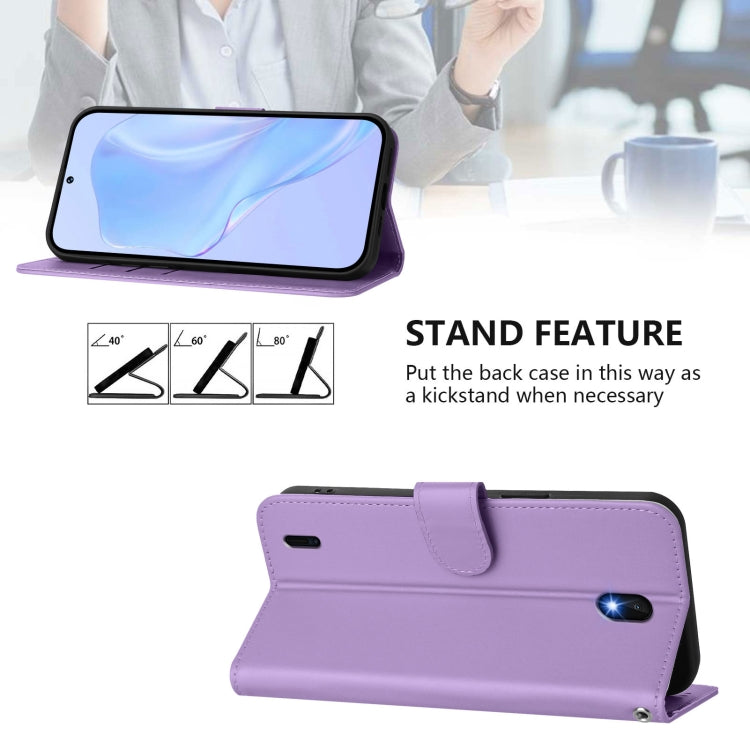 For Nokia C01 Plus / C1 2nd Edition Skin Feel Solid Color Leather Phone Case with Lanyard