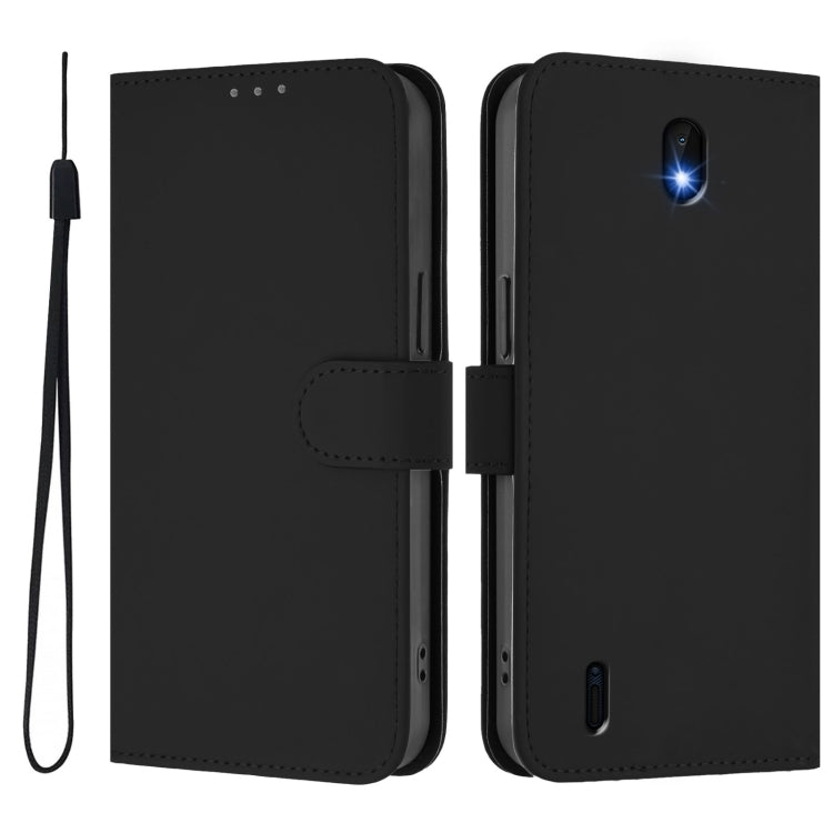 For Nokia C01 Plus / C1 2nd Edition Skin Feel Solid Color Leather Phone Case with Lanyard