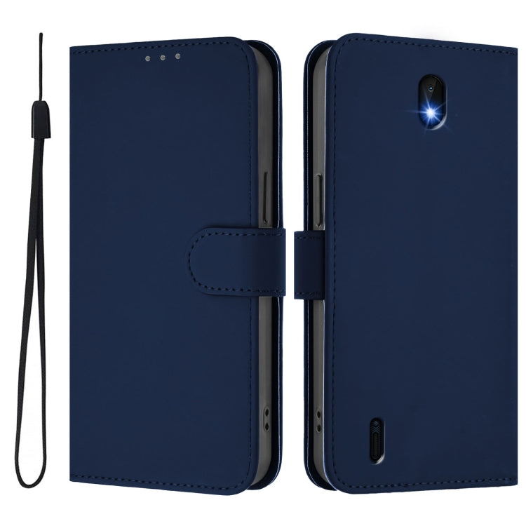 For Nokia C01 Plus / C1 2nd Edition Skin Feel Solid Color Leather Phone Case with Lanyard