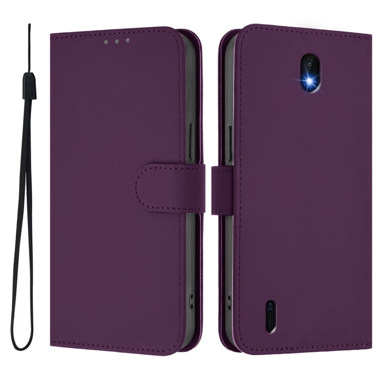 For Nokia C01 Plus / C1 2nd Edition Skin Feel Solid Color Leather Phone Case with Lanyard