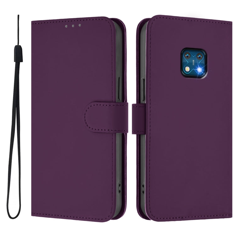 For Nokia XR20 Skin Feel Solid Color Leather Phone Case with Lanyard