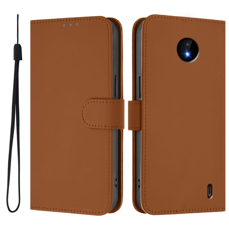 For Nokia C10 / C20 Skin Feel Solid Color Leather Phone Case with Lanyard