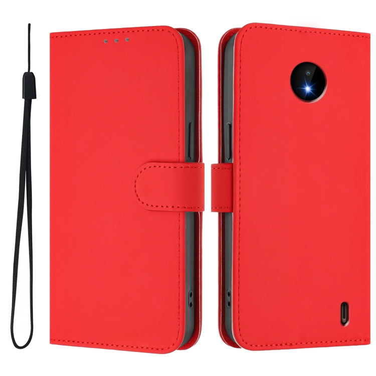 For Nokia C10 / C20 Skin Feel Solid Color Leather Phone Case with Lanyard