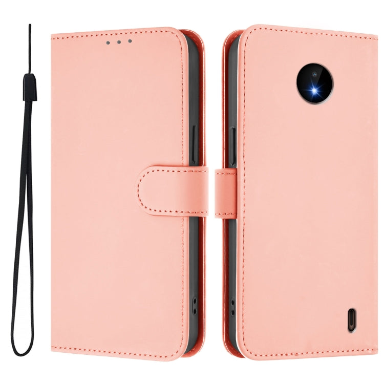 For Nokia C10 / C20 Skin Feel Solid Color Leather Phone Case with Lanyard