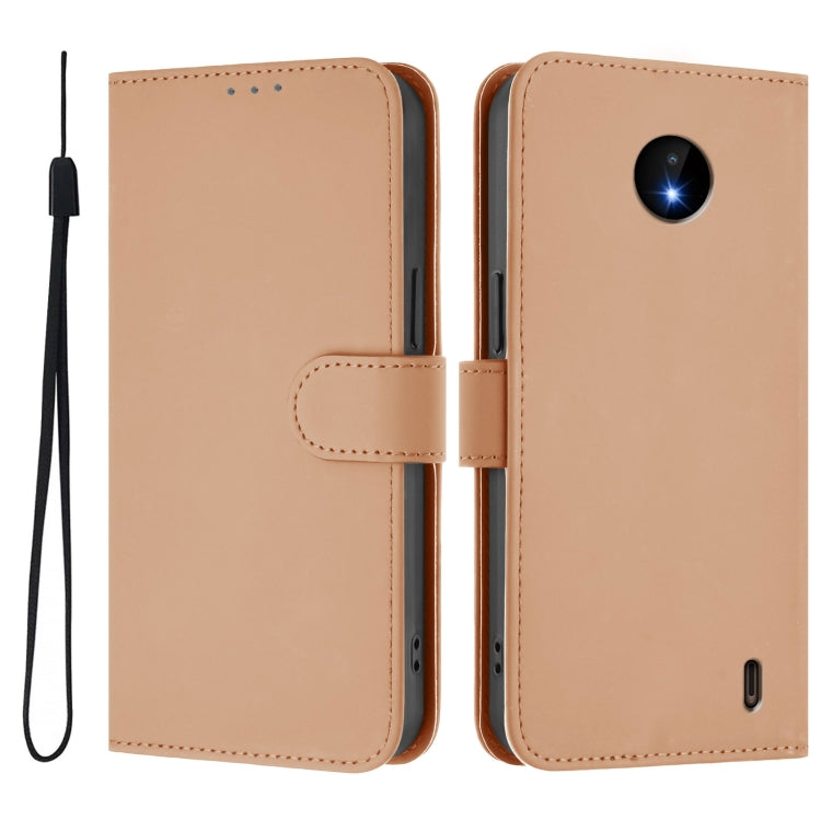 For Nokia C10 / C20 Skin Feel Solid Color Leather Phone Case with Lanyard