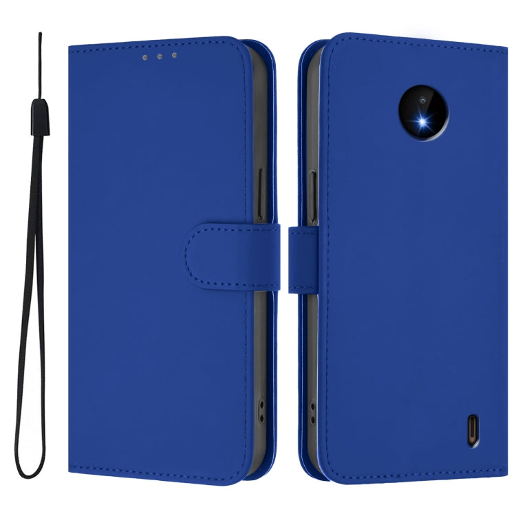For Nokia C10 / C20 Skin Feel Solid Color Leather Phone Case with Lanyard