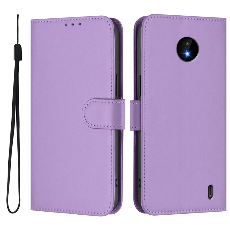 For Nokia C10 / C20 Skin Feel Solid Color Leather Phone Case with Lanyard