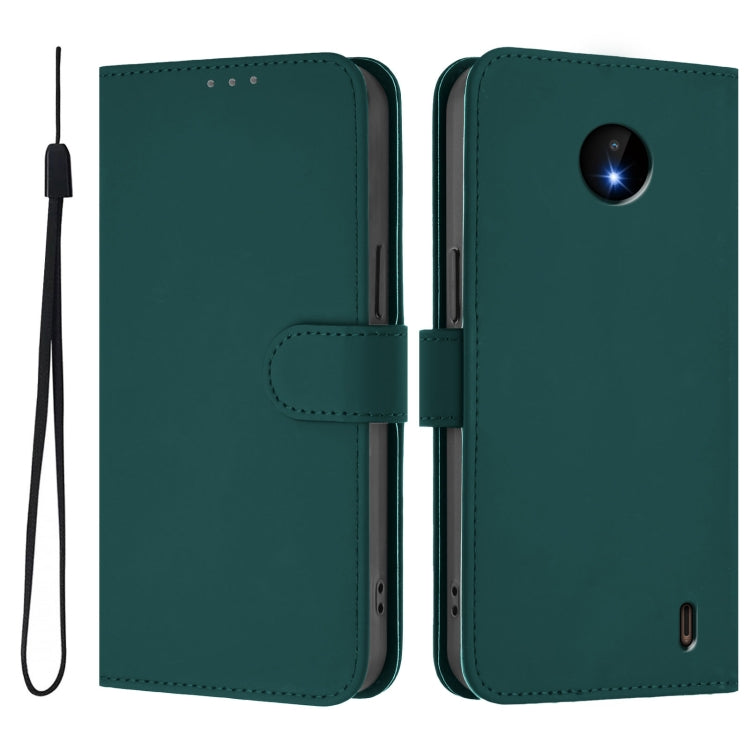 For Nokia C10 / C20 Skin Feel Solid Color Leather Phone Case with Lanyard