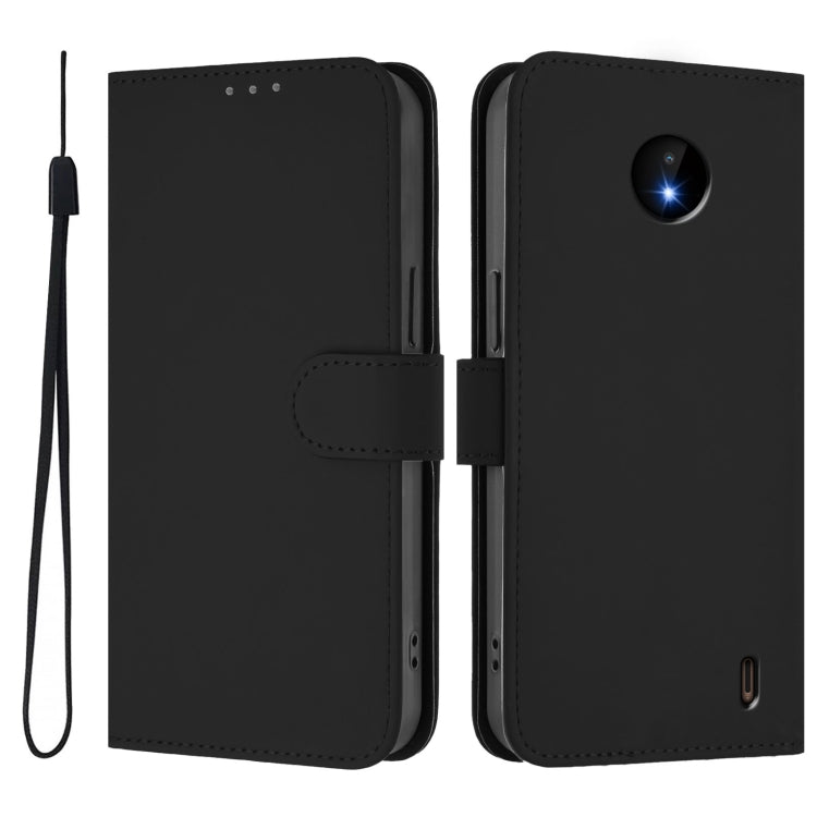 For Nokia C10 / C20 Skin Feel Solid Color Leather Phone Case with Lanyard