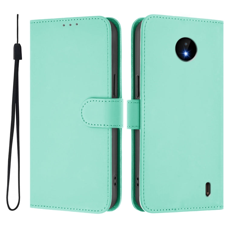For Nokia C10 / C20 Skin Feel Solid Color Leather Phone Case with Lanyard