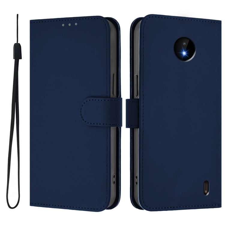 For Nokia C10 / C20 Skin Feel Solid Color Leather Phone Case with Lanyard