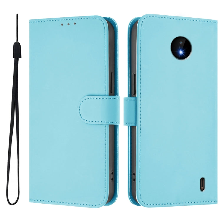 For Nokia C10 / C20 Skin Feel Solid Color Leather Phone Case with Lanyard