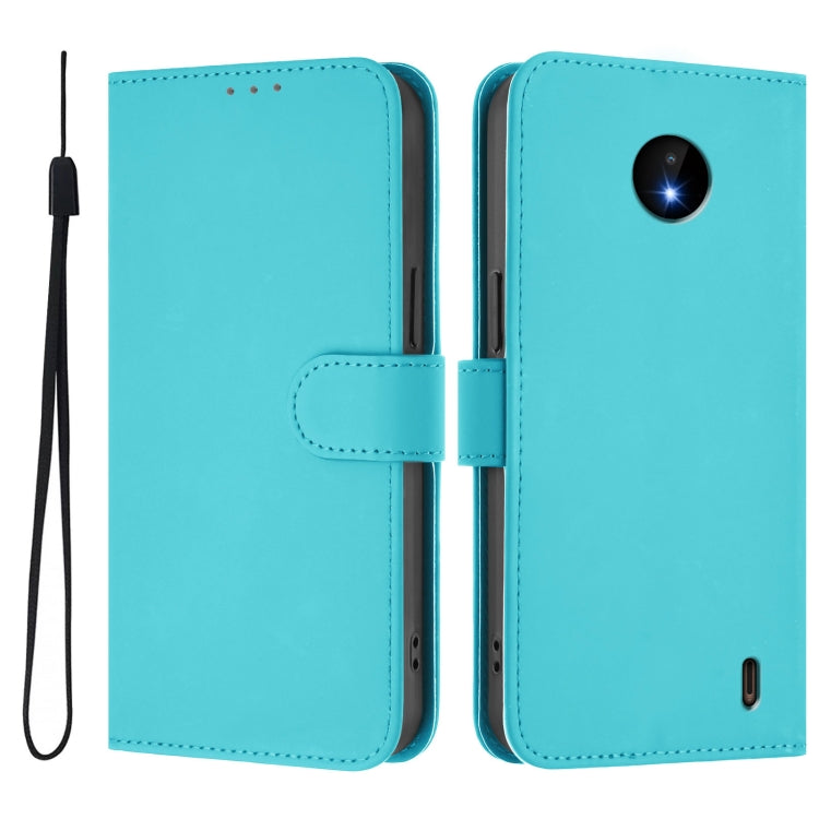 For Nokia C10 / C20 Skin Feel Solid Color Leather Phone Case with Lanyard