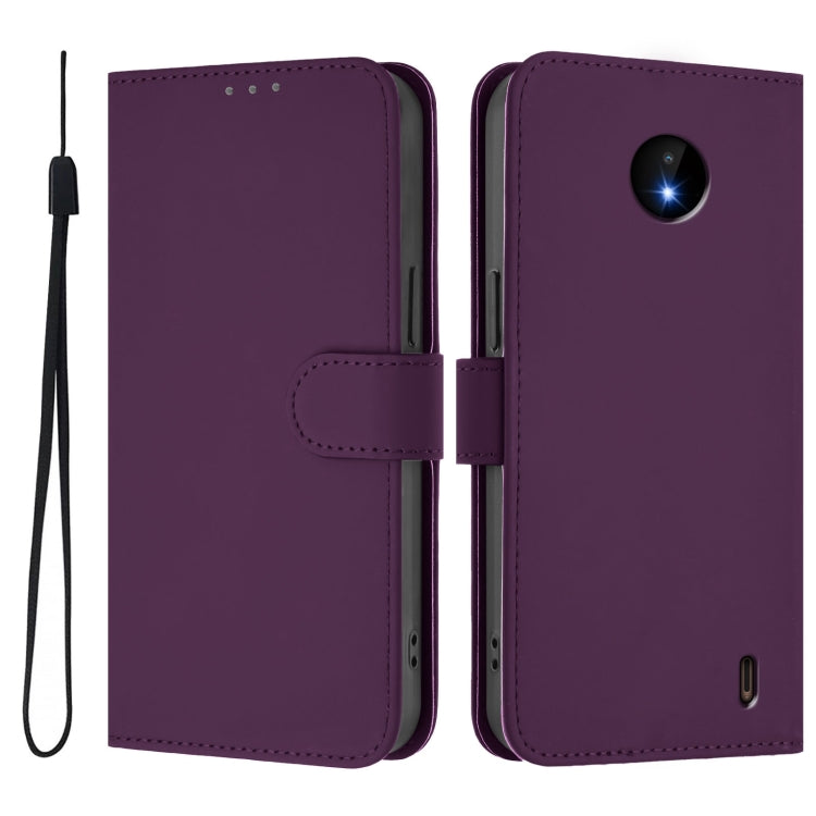 For Nokia C10 / C20 Skin Feel Solid Color Leather Phone Case with Lanyard