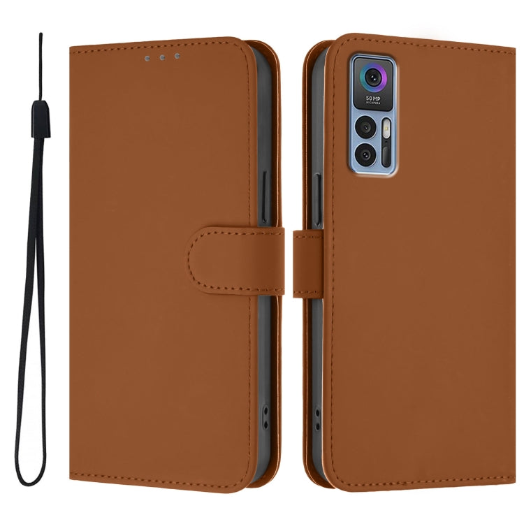 For TCL 30 4G / 30 5G / 30+ Skin Feel Solid Color Leather Phone Case with Lanyard