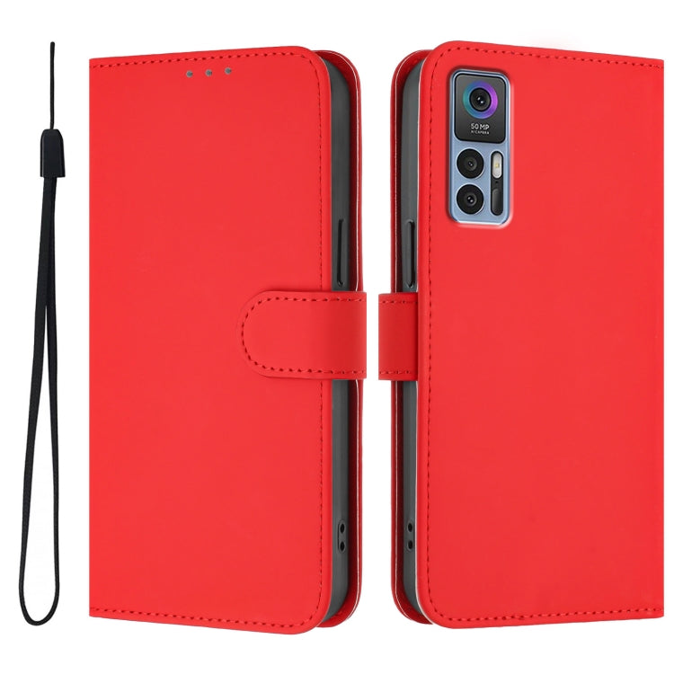 For TCL 30 4G / 30 5G / 30+ Skin Feel Solid Color Leather Phone Case with Lanyard