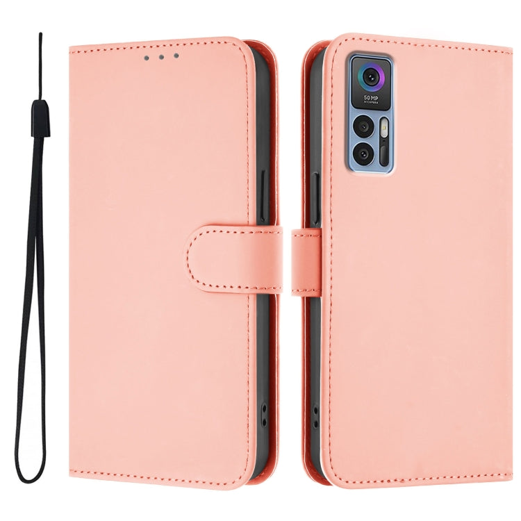 For TCL 30 4G / 30 5G / 30+ Skin Feel Solid Color Leather Phone Case with Lanyard