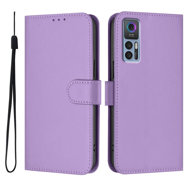 For TCL 30 4G / 30 5G / 30+ Skin Feel Solid Color Leather Phone Case with Lanyard