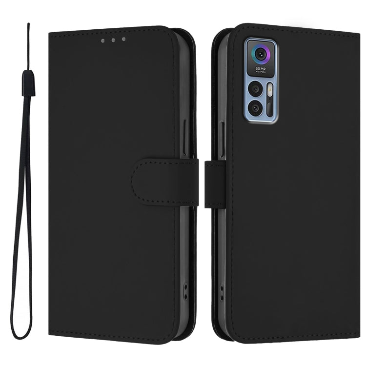 For TCL 30 4G / 30 5G / 30+ Skin Feel Solid Color Leather Phone Case with Lanyard