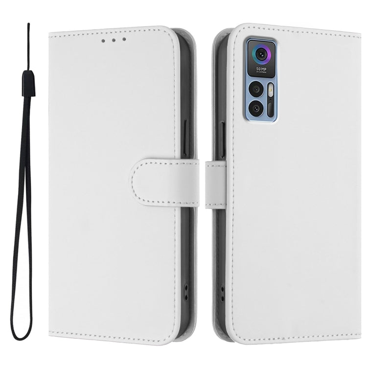 For TCL 30 4G / 30 5G / 30+ Skin Feel Solid Color Leather Phone Case with Lanyard