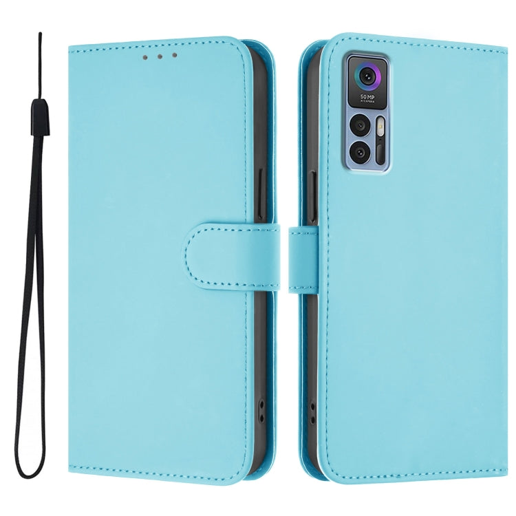 For TCL 30 4G / 30 5G / 30+ Skin Feel Solid Color Leather Phone Case with Lanyard