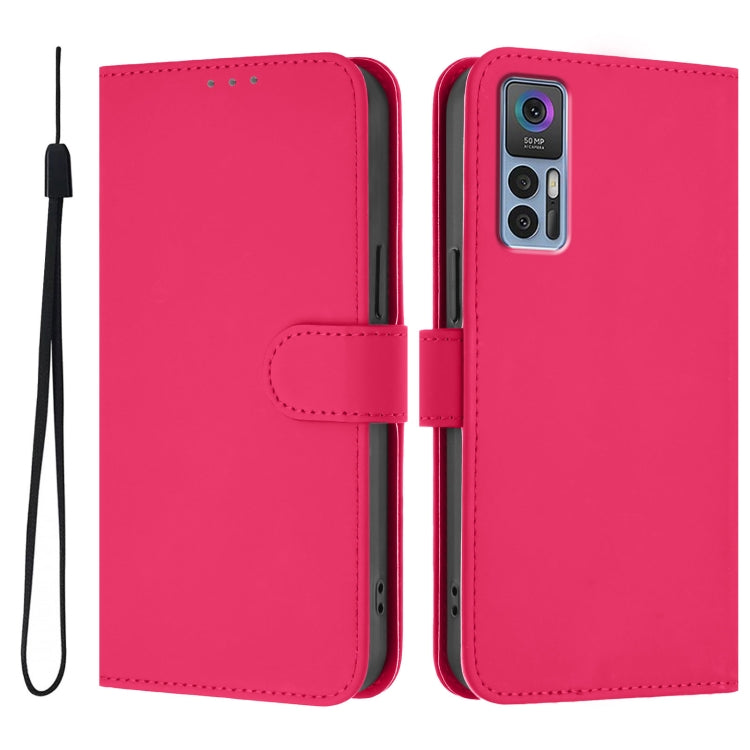 For TCL 30 4G / 30 5G / 30+ Skin Feel Solid Color Leather Phone Case with Lanyard