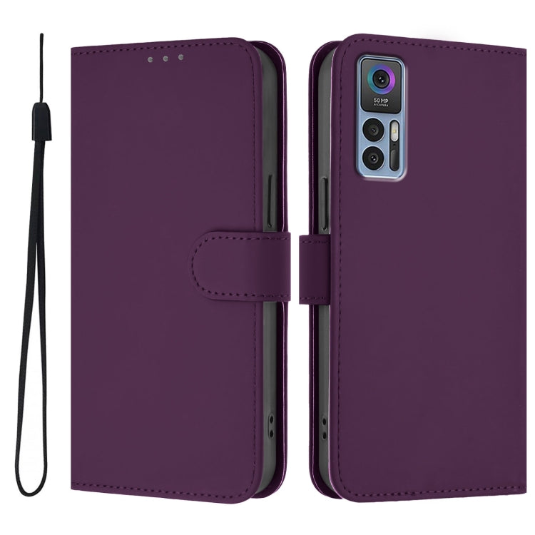 For TCL 30 4G / 30 5G / 30+ Skin Feel Solid Color Leather Phone Case with Lanyard