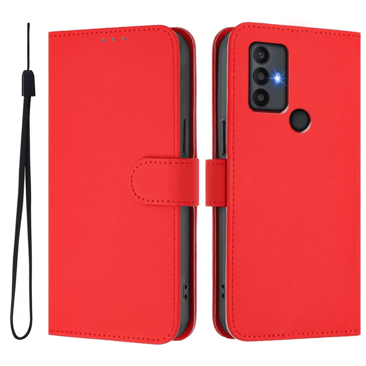 For TCL 30 SE Skin Feel Solid Color Leather Phone Case with Lanyard