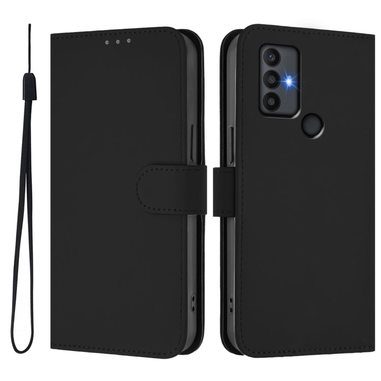 For TCL 30 SE Skin Feel Solid Color Leather Phone Case with Lanyard