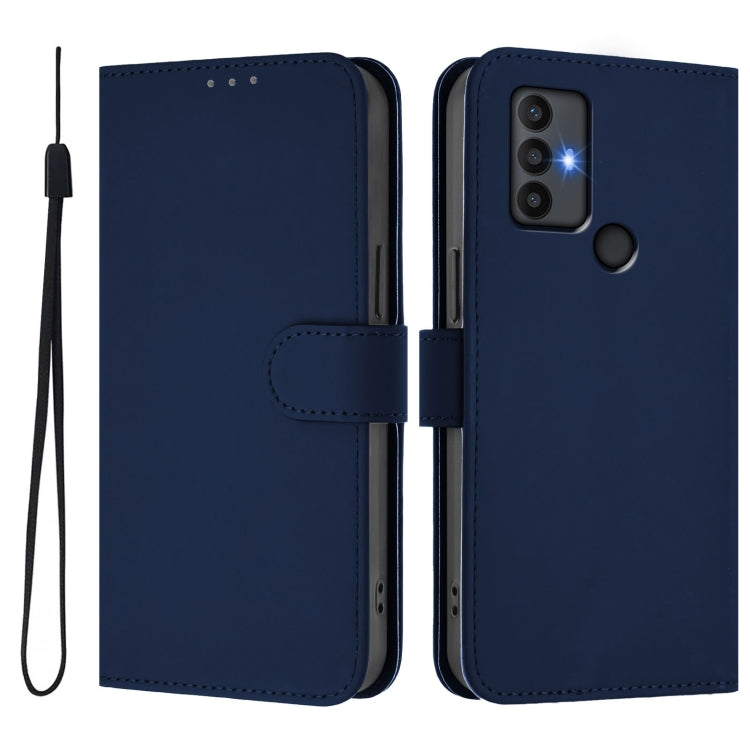 For TCL 30 SE Skin Feel Solid Color Leather Phone Case with Lanyard