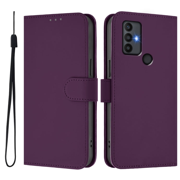 For TCL 30 SE Skin Feel Solid Color Leather Phone Case with Lanyard